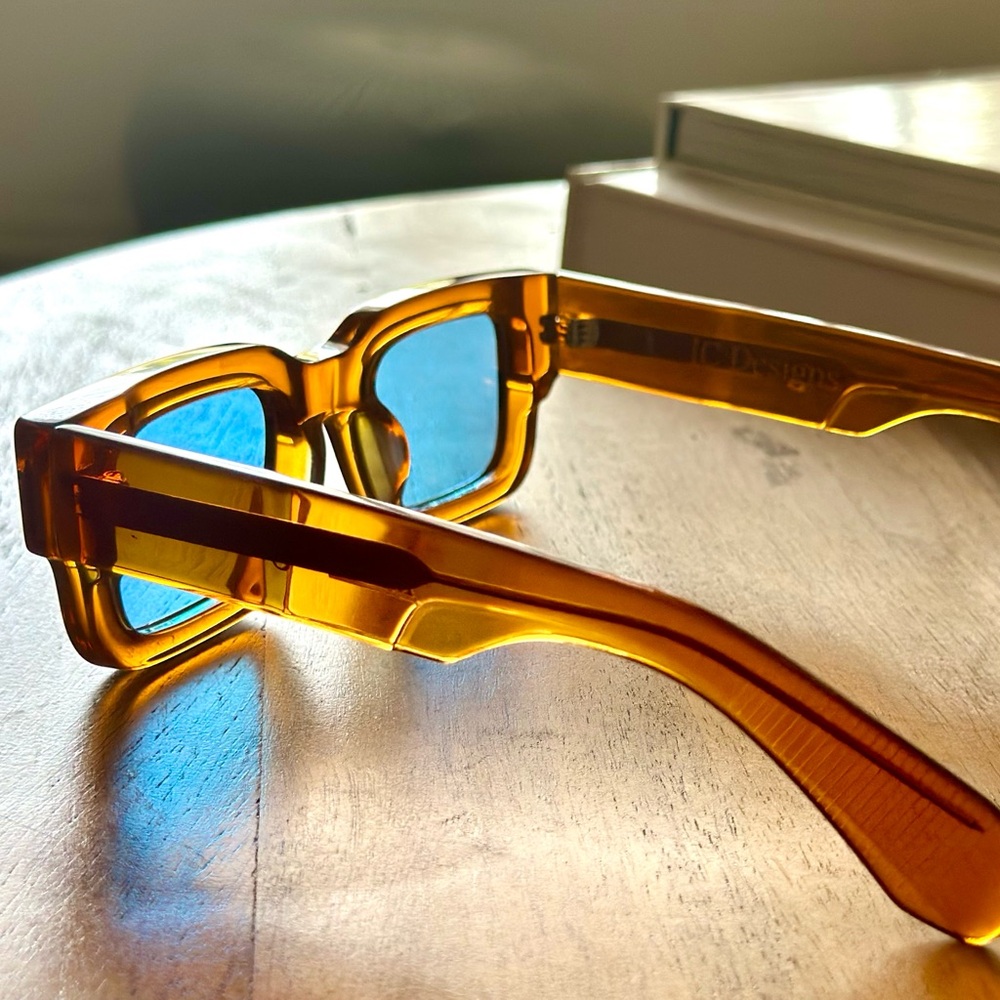 Luxury Fashion Polarized Sunglasses (Champagne Frame, Azul Lenses)
